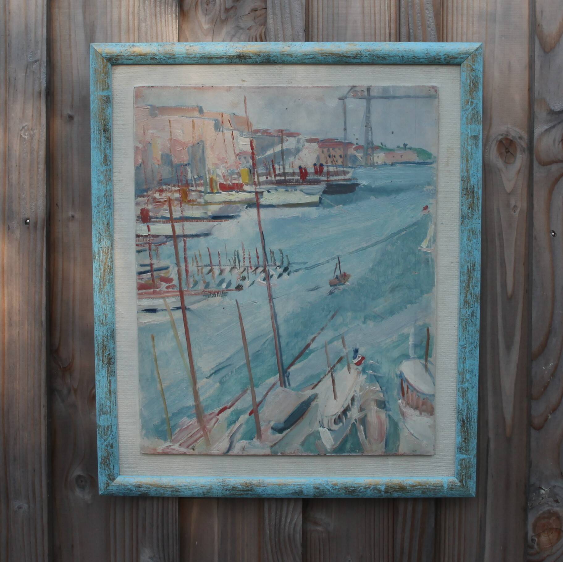 Huile sur panneau bois représentant le port de Marseille