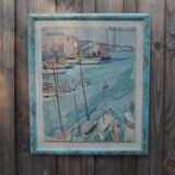 Oil on wooden panel representing the port of Marseille