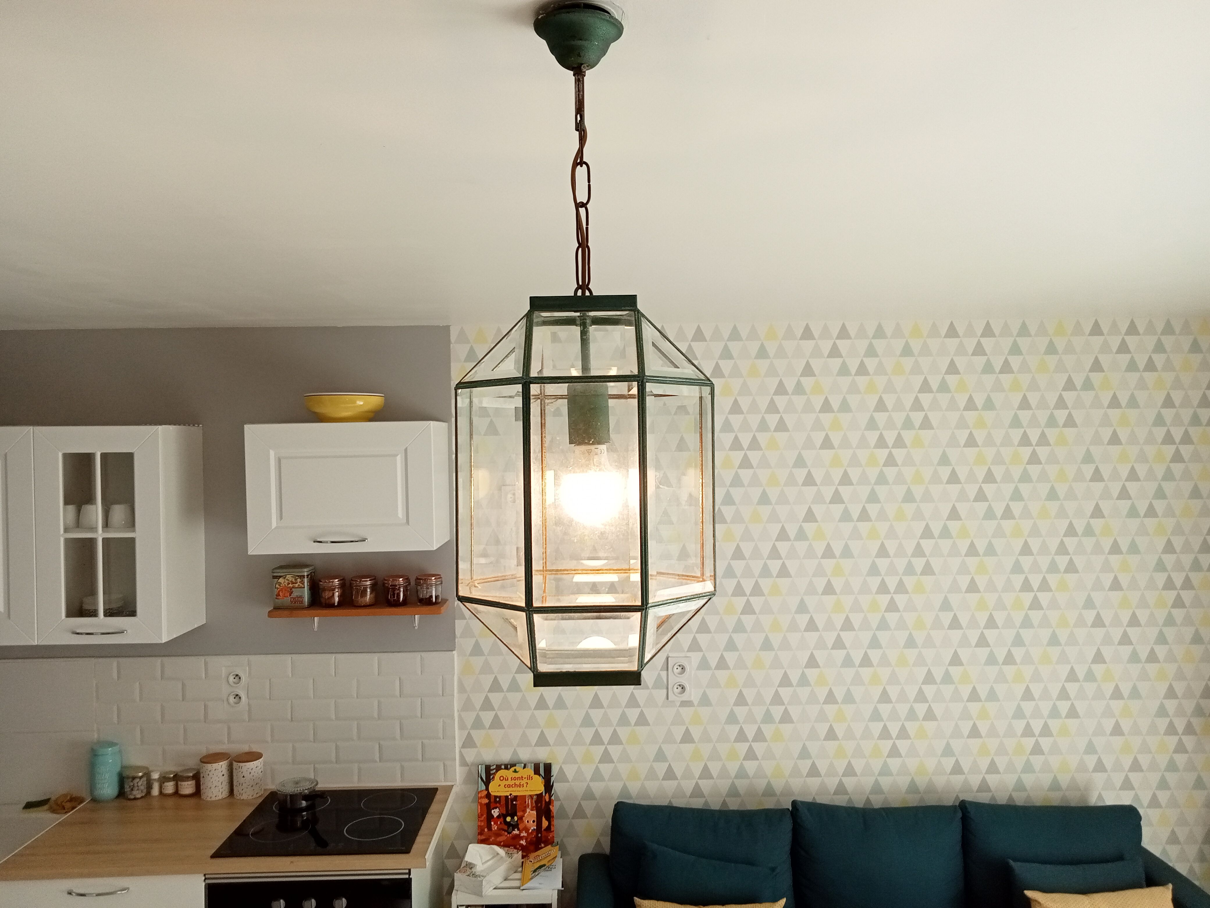 Vintage geometric pendant lamp 50s
