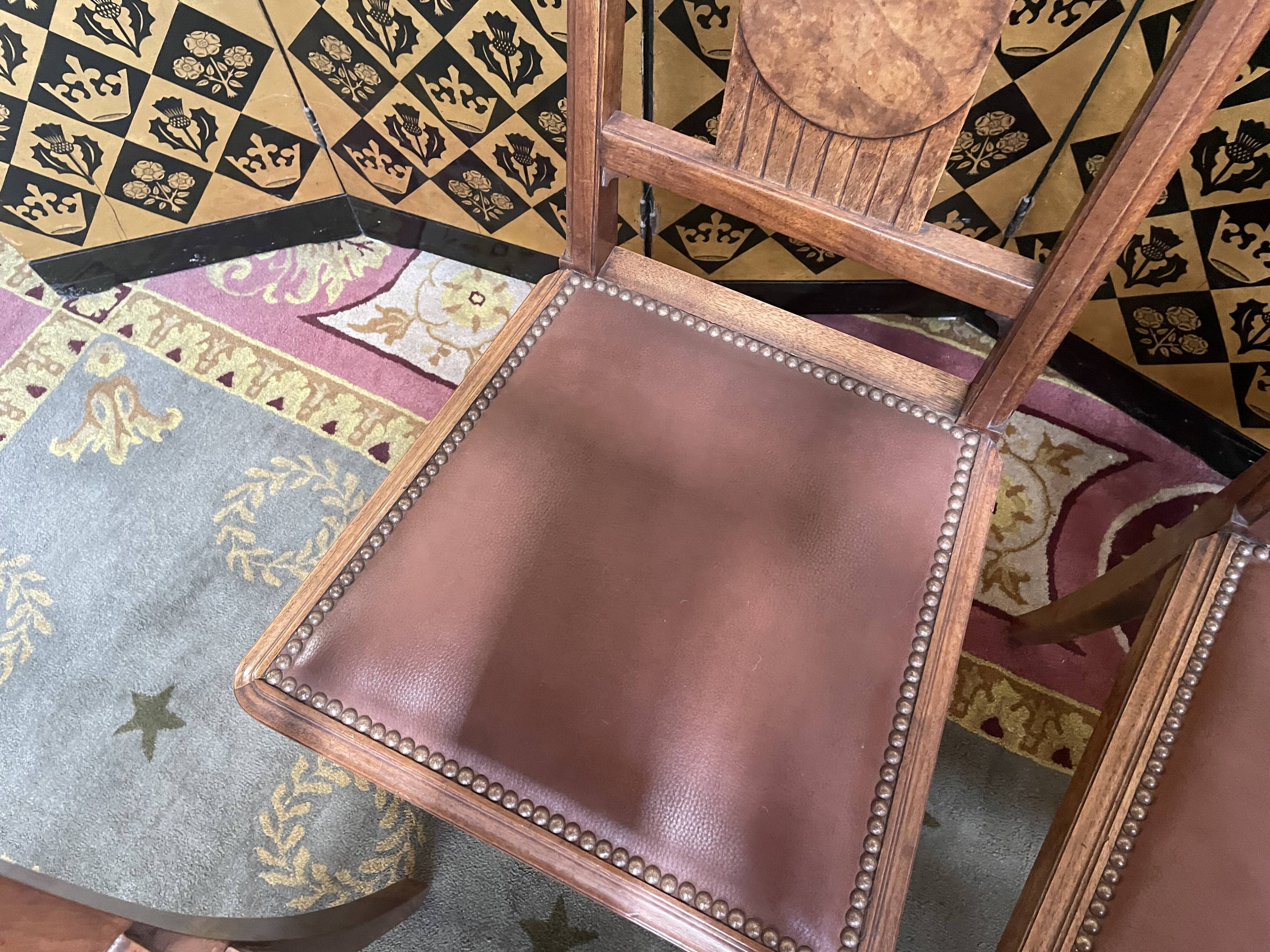 6 Art Deco period chairs in mahogany and leather