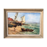 Oil panel on wood Marine "Boats on the shore" Guy the Florentine