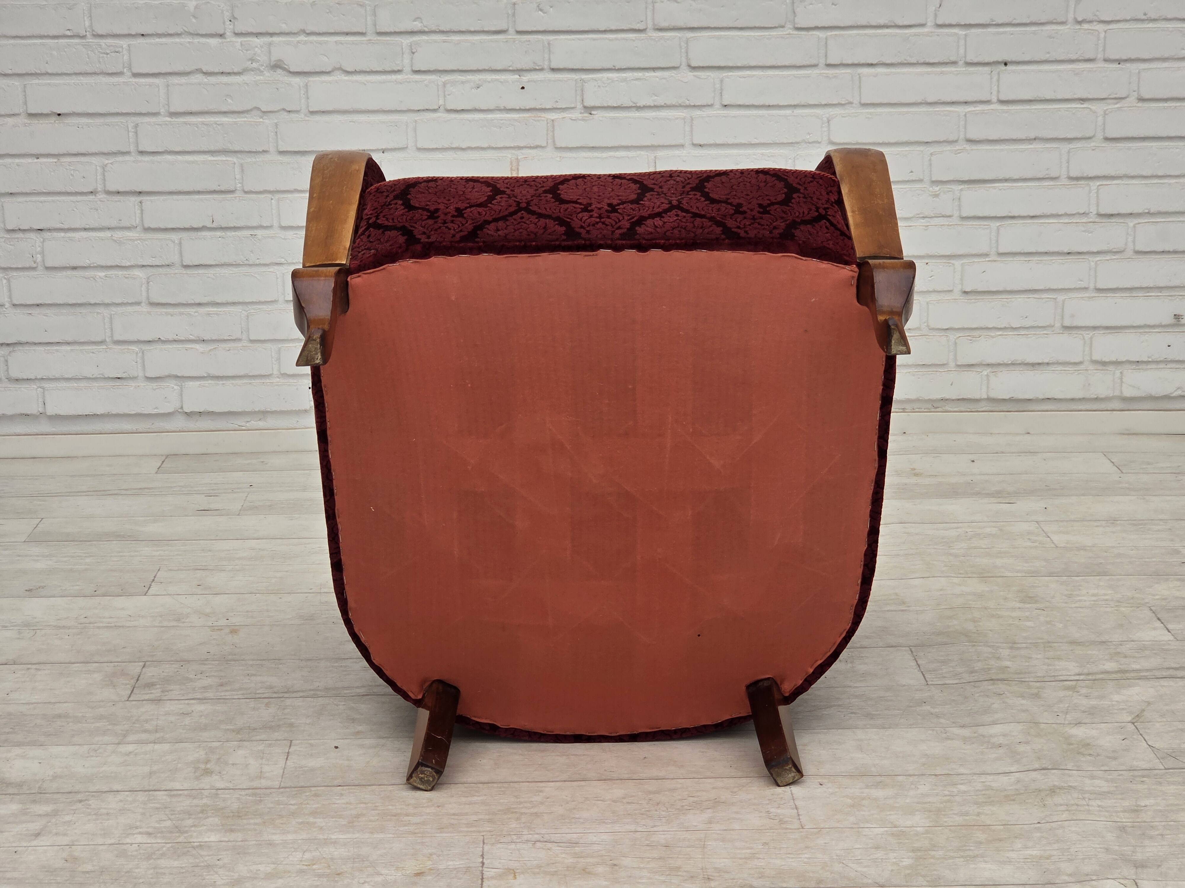 1960s, Danish armchair, cherry-red furniture velour.