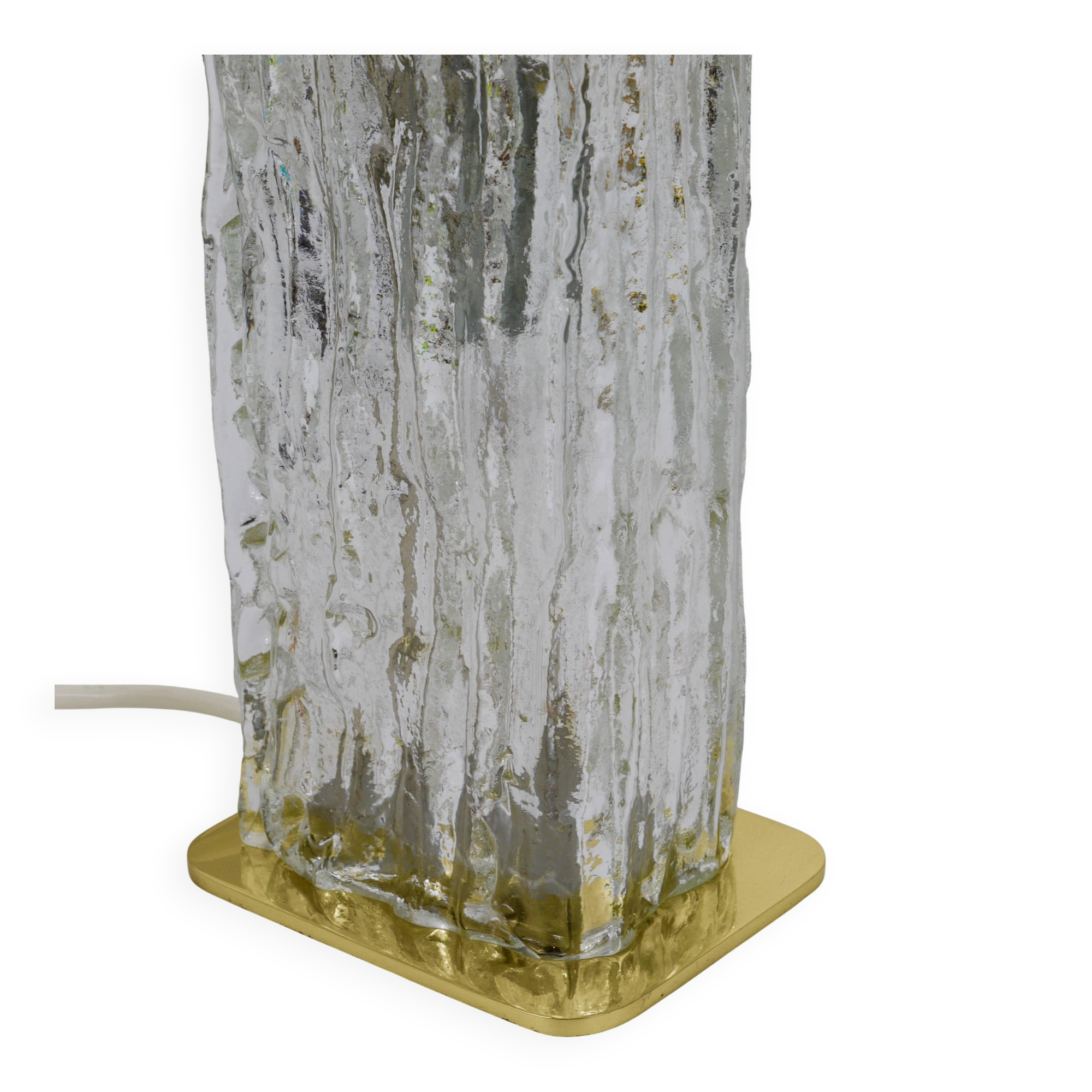 Pair of large glass ice table lamps by J.T. Kalmar "Frankenberg" with illuminated base.