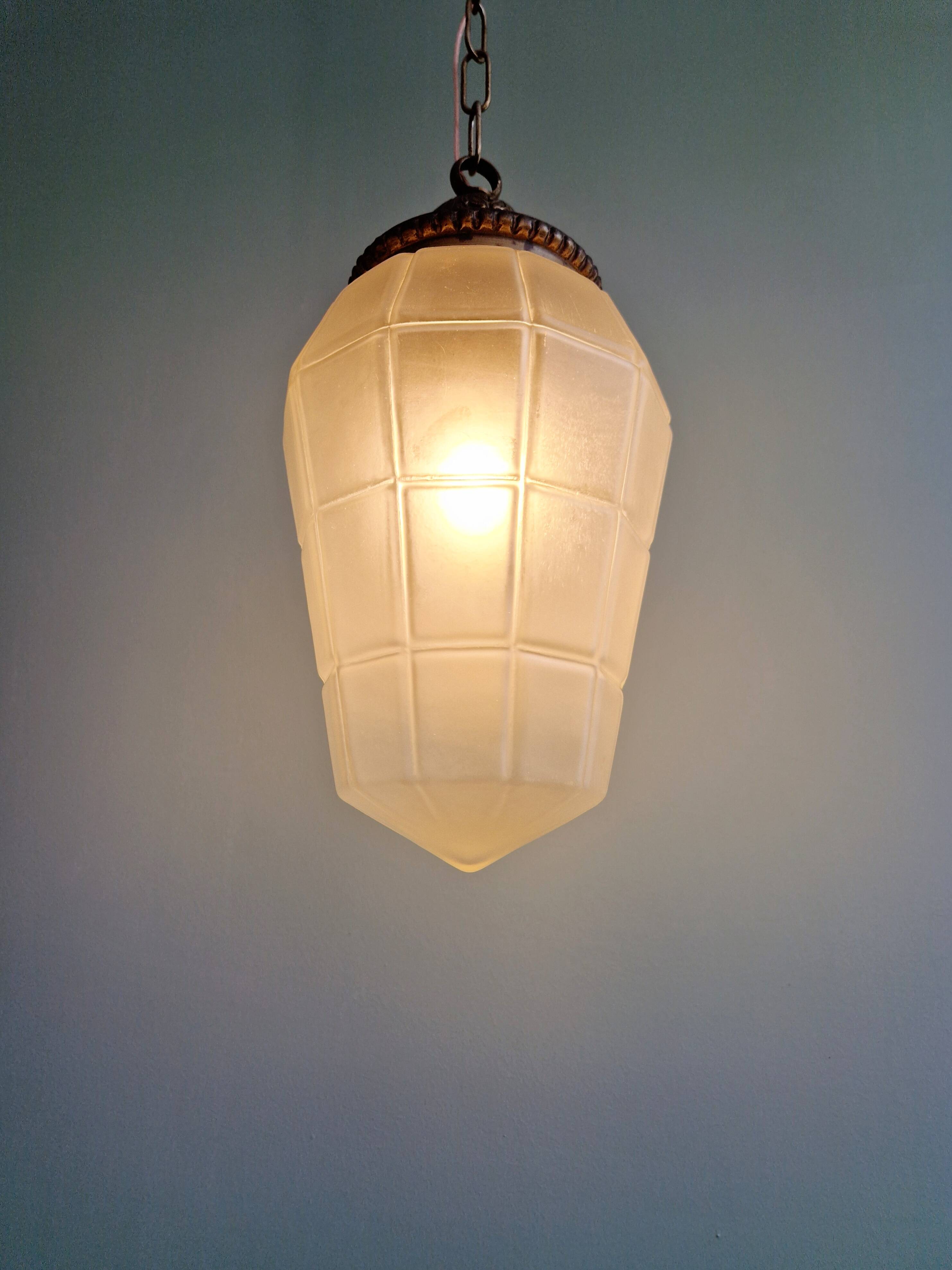 Art Deco pendant light in faceted satin glass, 1920s