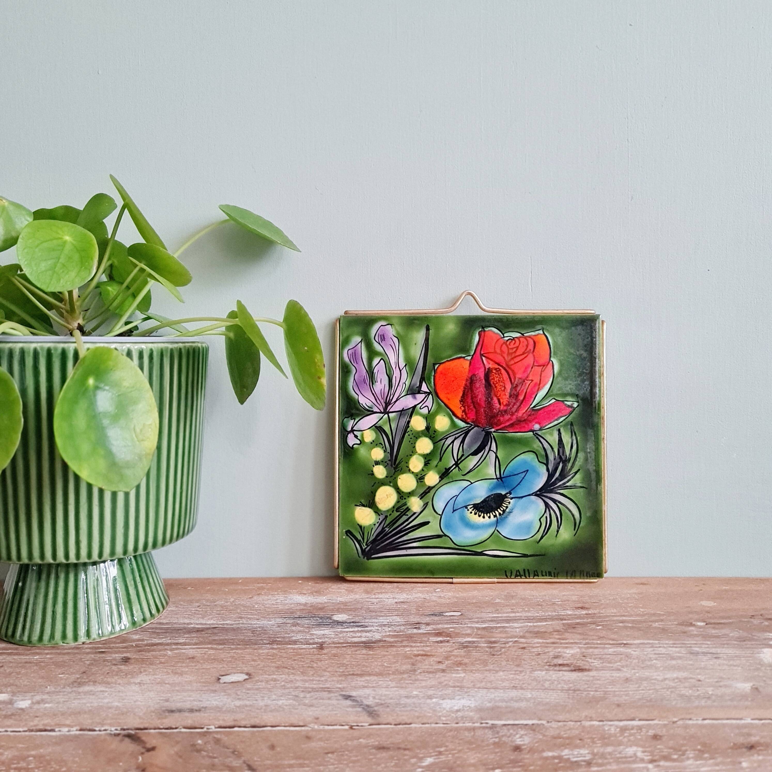 Carreau de céramique vintage Vallauris - Décor Floral