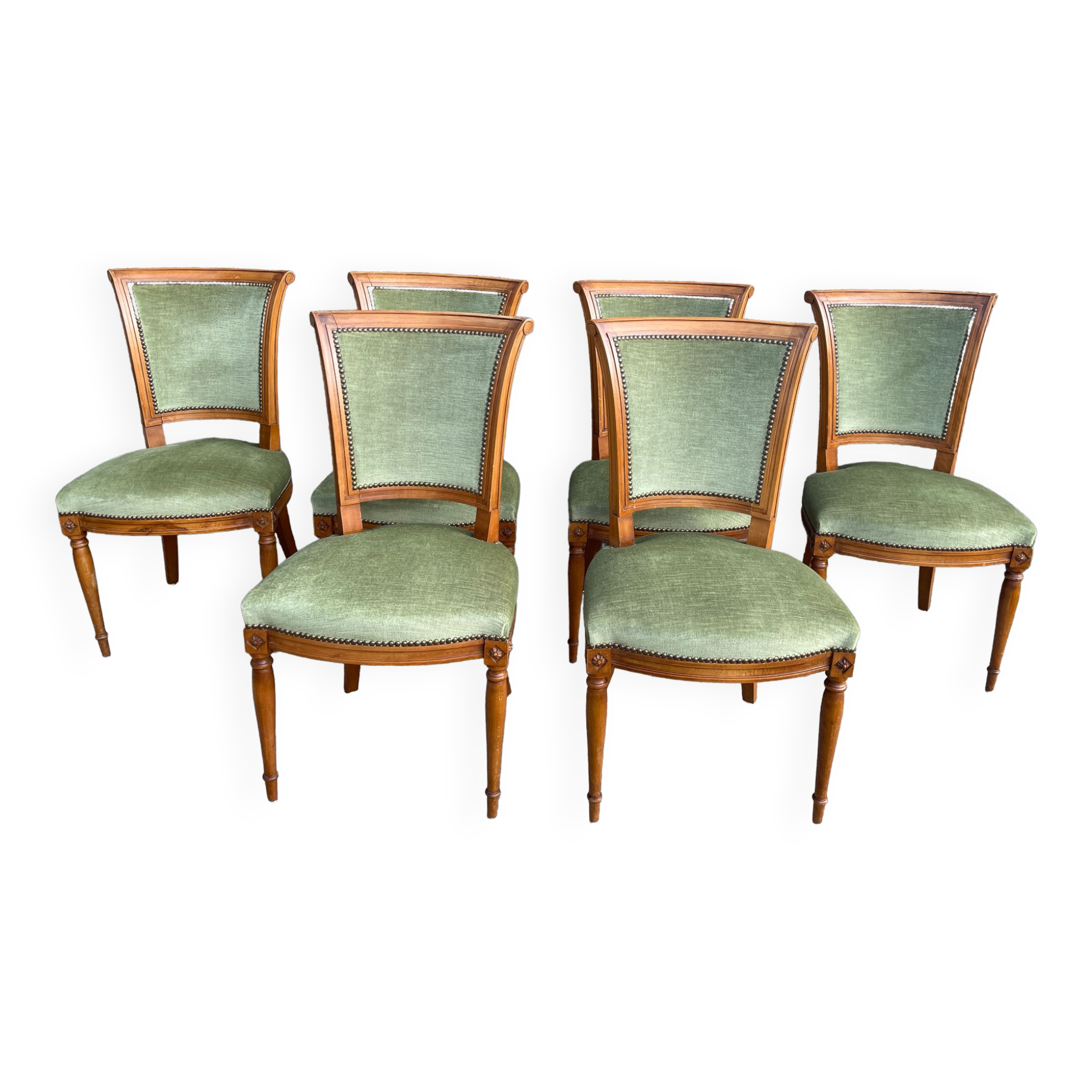 Set de 6 chaises Directoire en velours vert amande