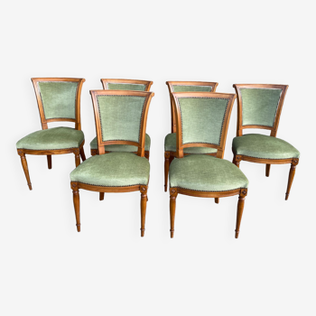 Set de 6 chaises Directoire en velours vert amande