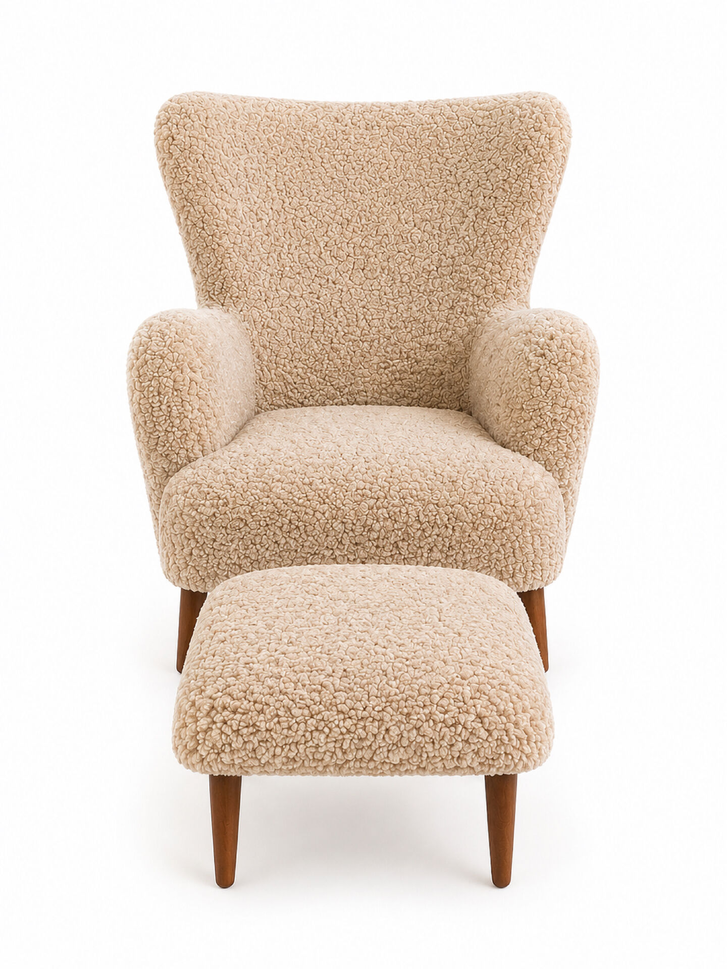 Vintage Wingback Chair & Footstool in sheepskin