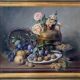 HST painting "Still life with roses and fruits" signed Maniere 1920