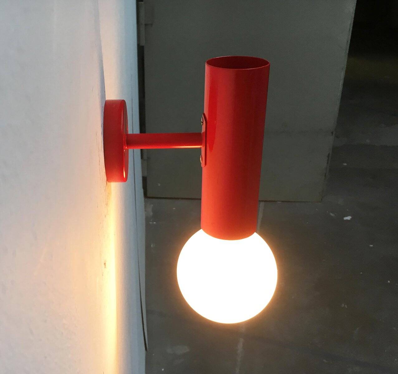 Mid-century minimalist red wall lamp, set of 2.
