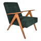 Restored compas armchair, green forest fabric, teak wood, 1960