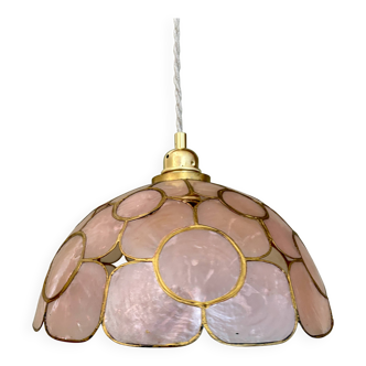 Vintage mother-of-pearl and brass lampshade pendant light