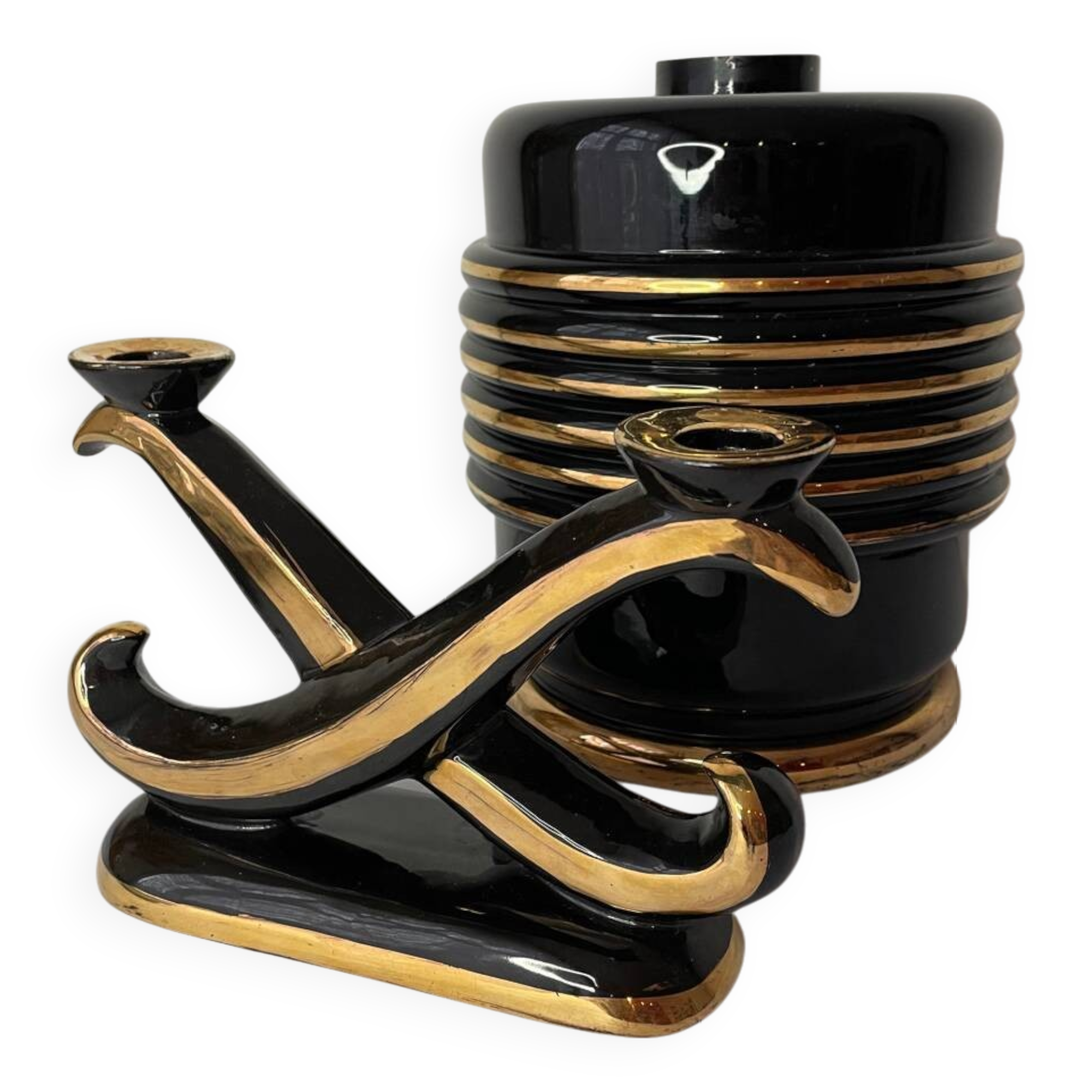 Art Deco vase and candle holder set