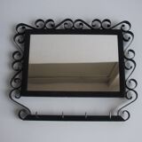 Vintage Metal Wall Mirror with Hooks, 1960's.