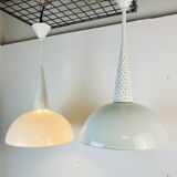 Perforated metal suspension holophanous glass
