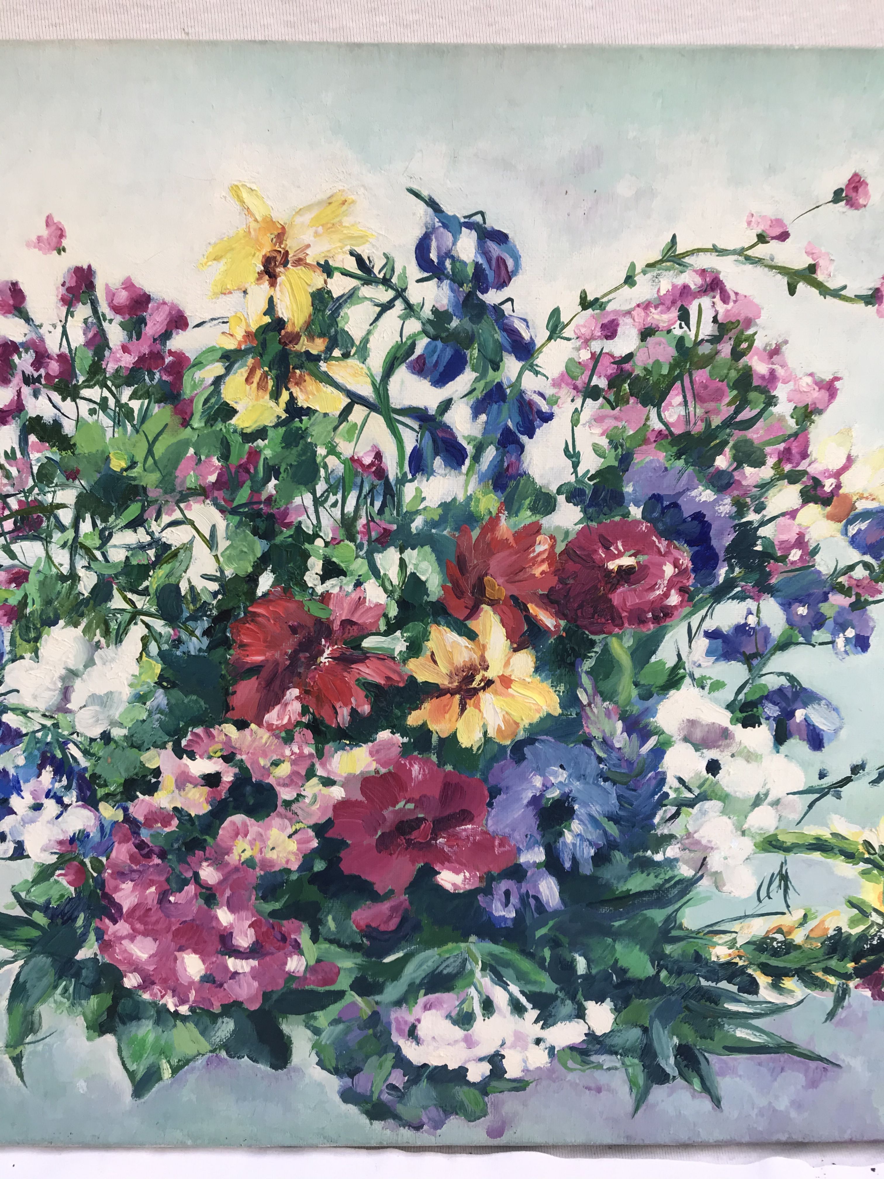 Painting painting oil on canvas Oechslin "bouquet de fleurs" vintage
