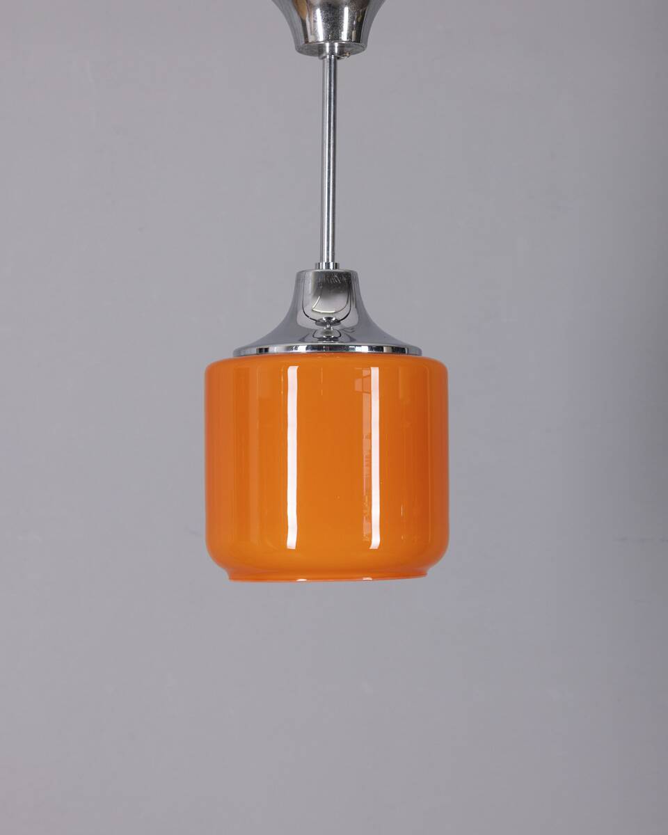 Vintage 1970s chandelier in metal and orange glass, italian design