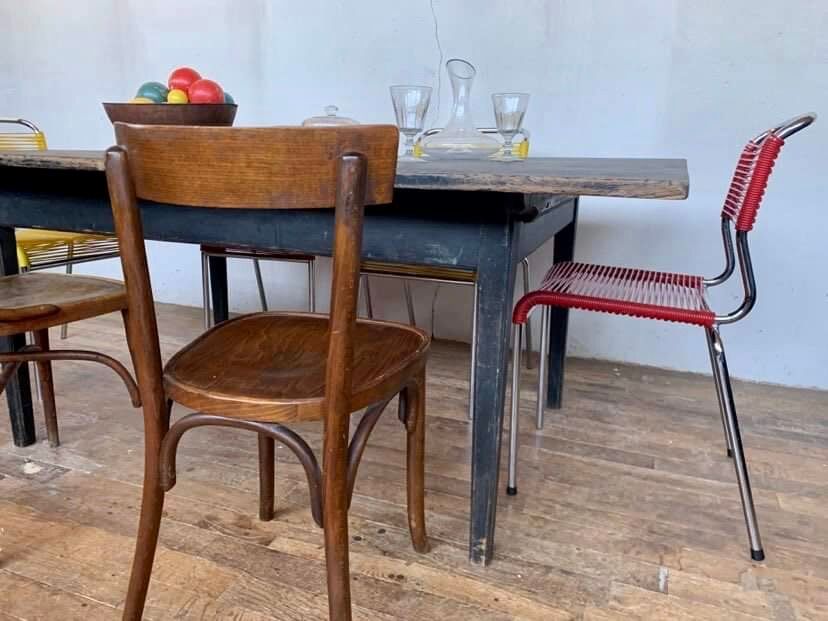 Series of 4 vintage chairs scoubidou of the 1950s