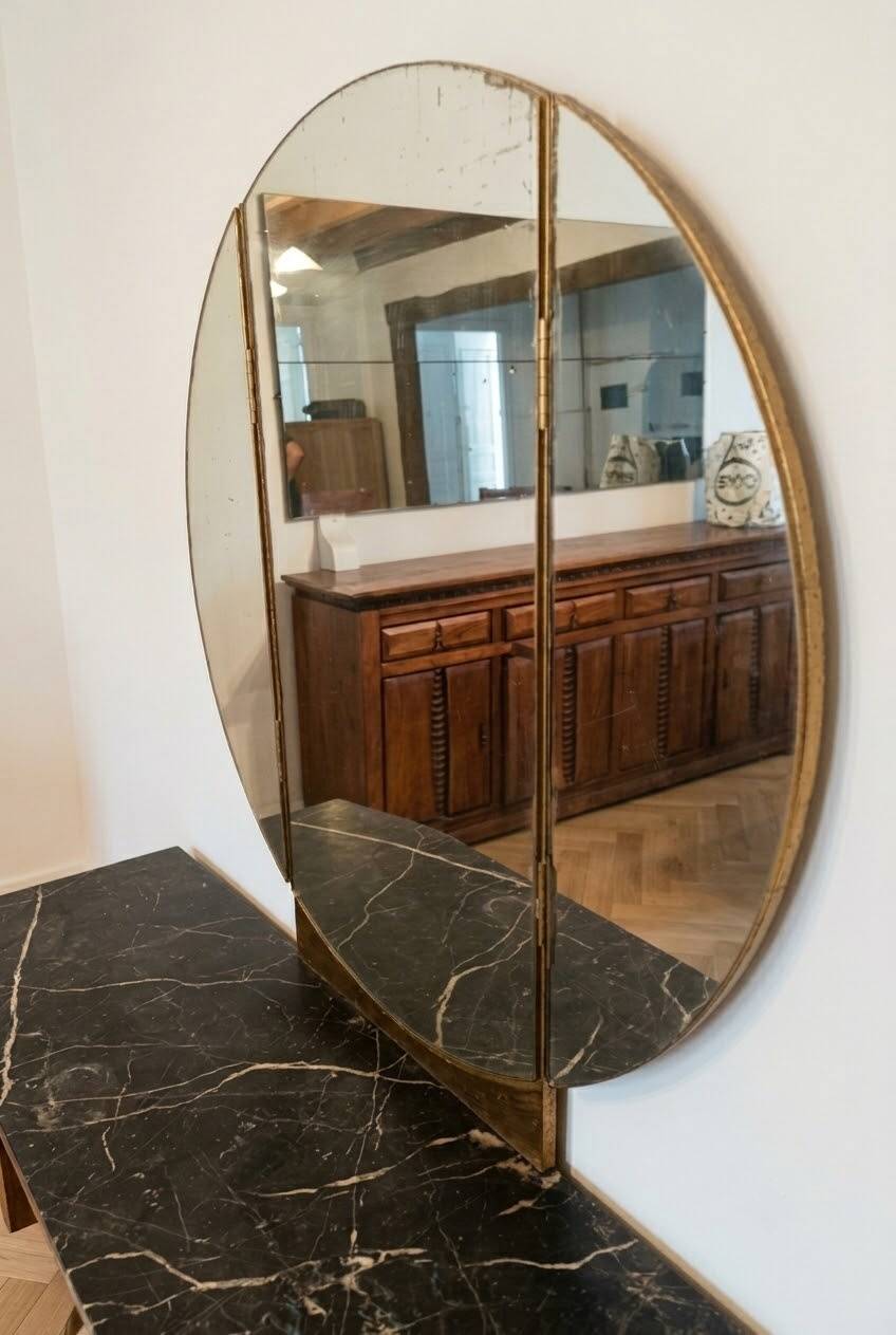 Dressing table with marble and its triptych mirror - Art Deco period