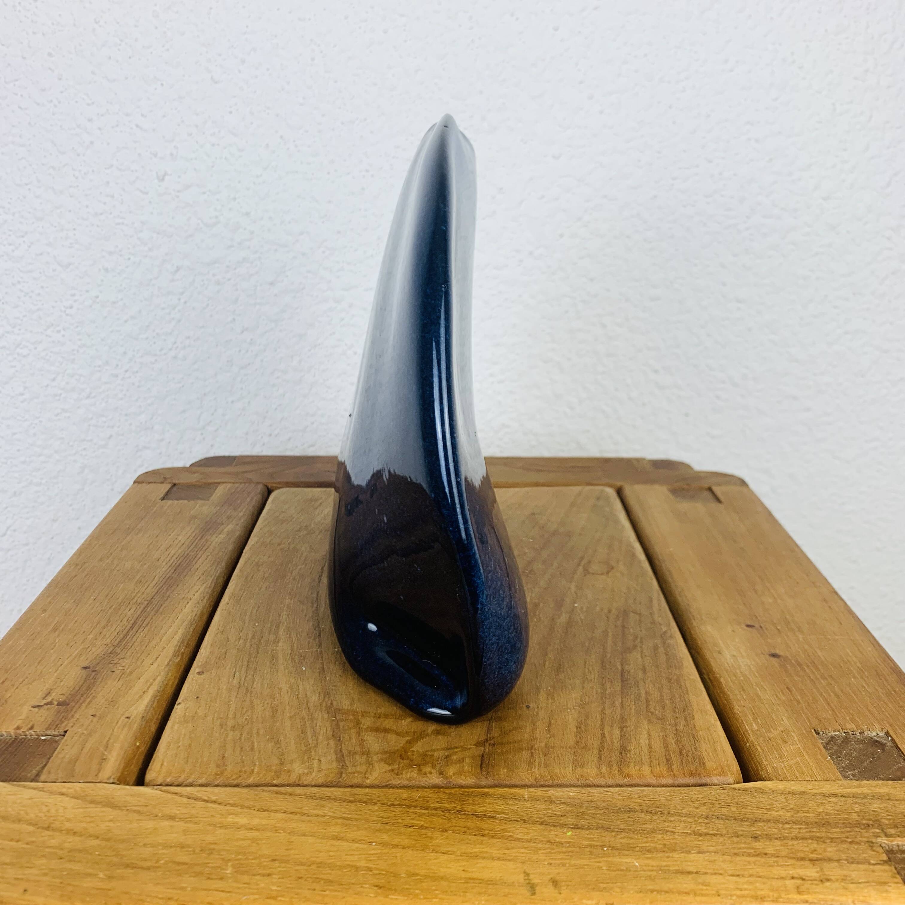 Blue ceramic free form vase