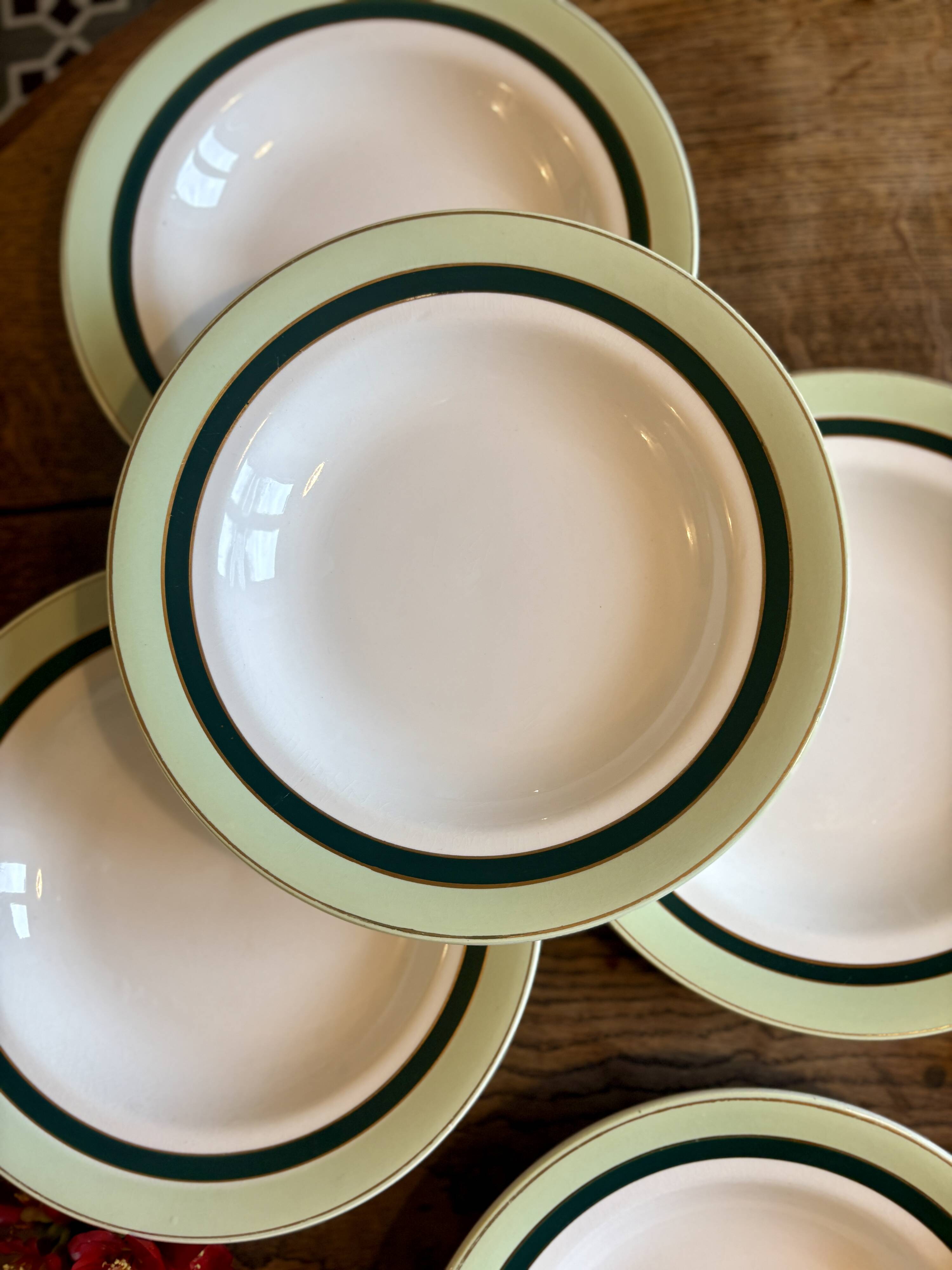 Set of 7 antique deep plates Salins - green Texas -