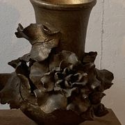 Pair of slip vases, ceramic with golden patina, signed Édouard Gilles.