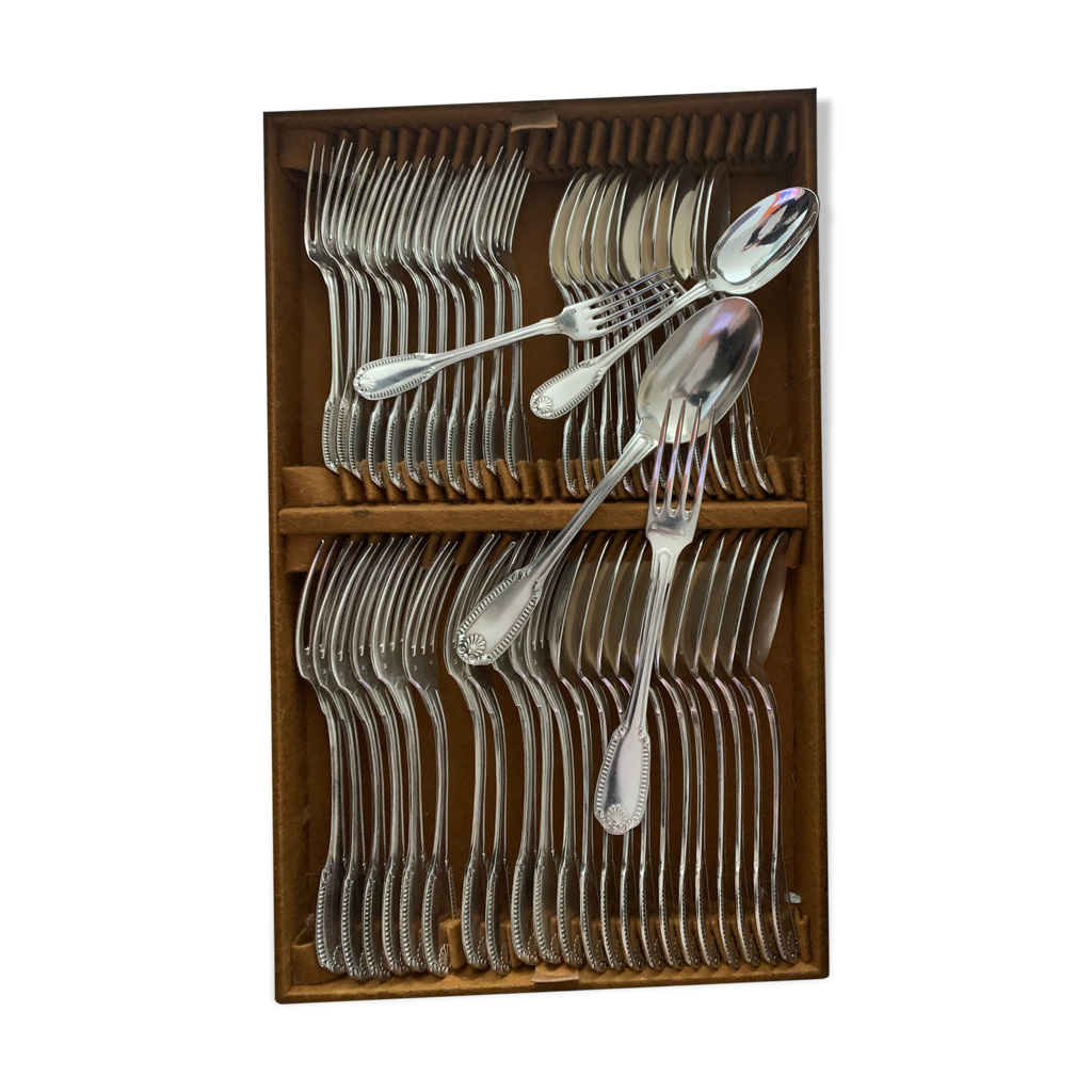 Ménagère 52 Pièces En Métal Argenté - Service De Couverts Vintage