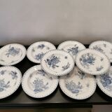 Assiette creuse en céramique de Sarreguemines , modèle Flore en bleu vendu à l'unité