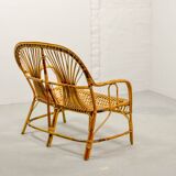 Elegant Rohé Style Vintage Design Rattan Bamboo Two-Seat Patio Sofa, 1950s.