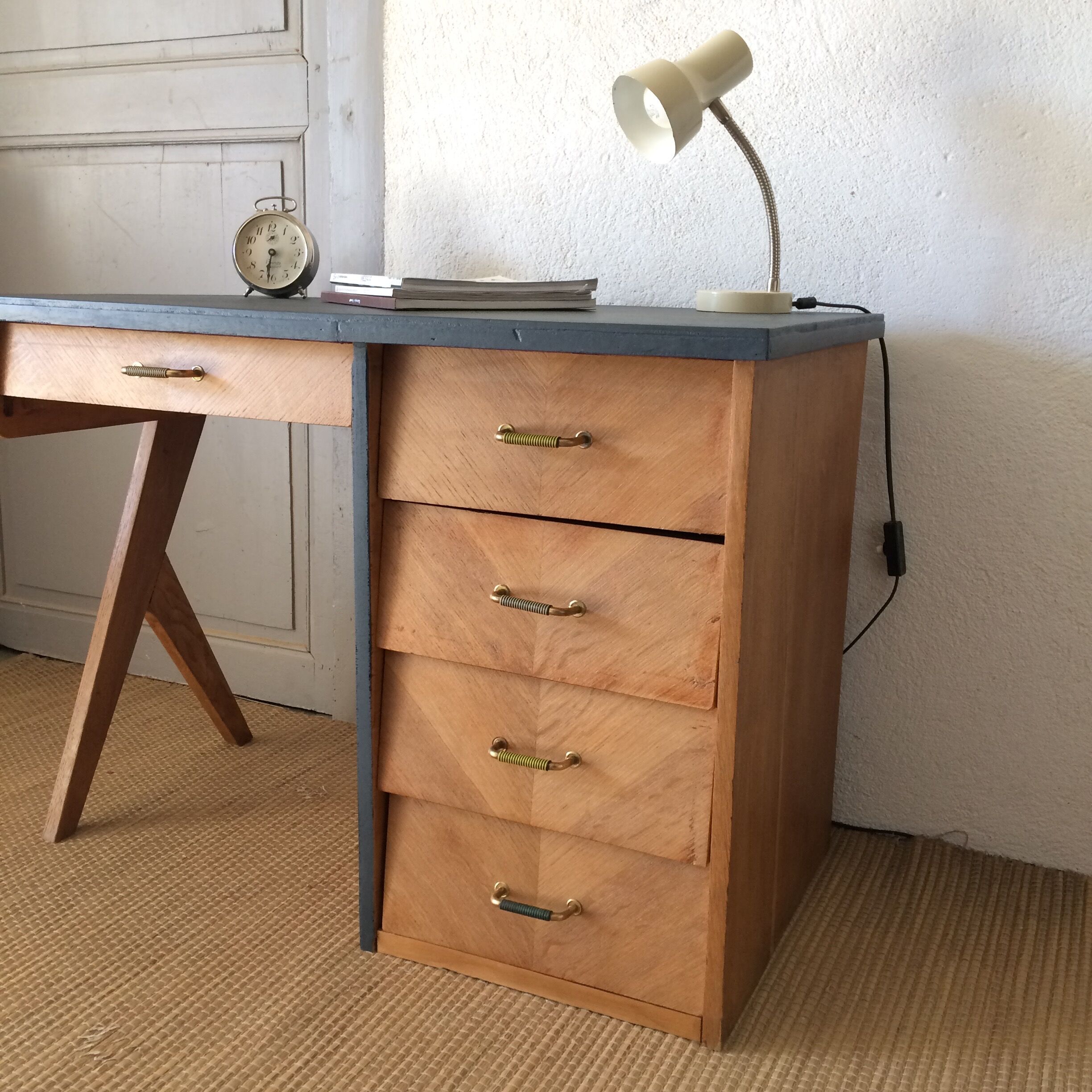 Bureau vintage pieds compas bois
