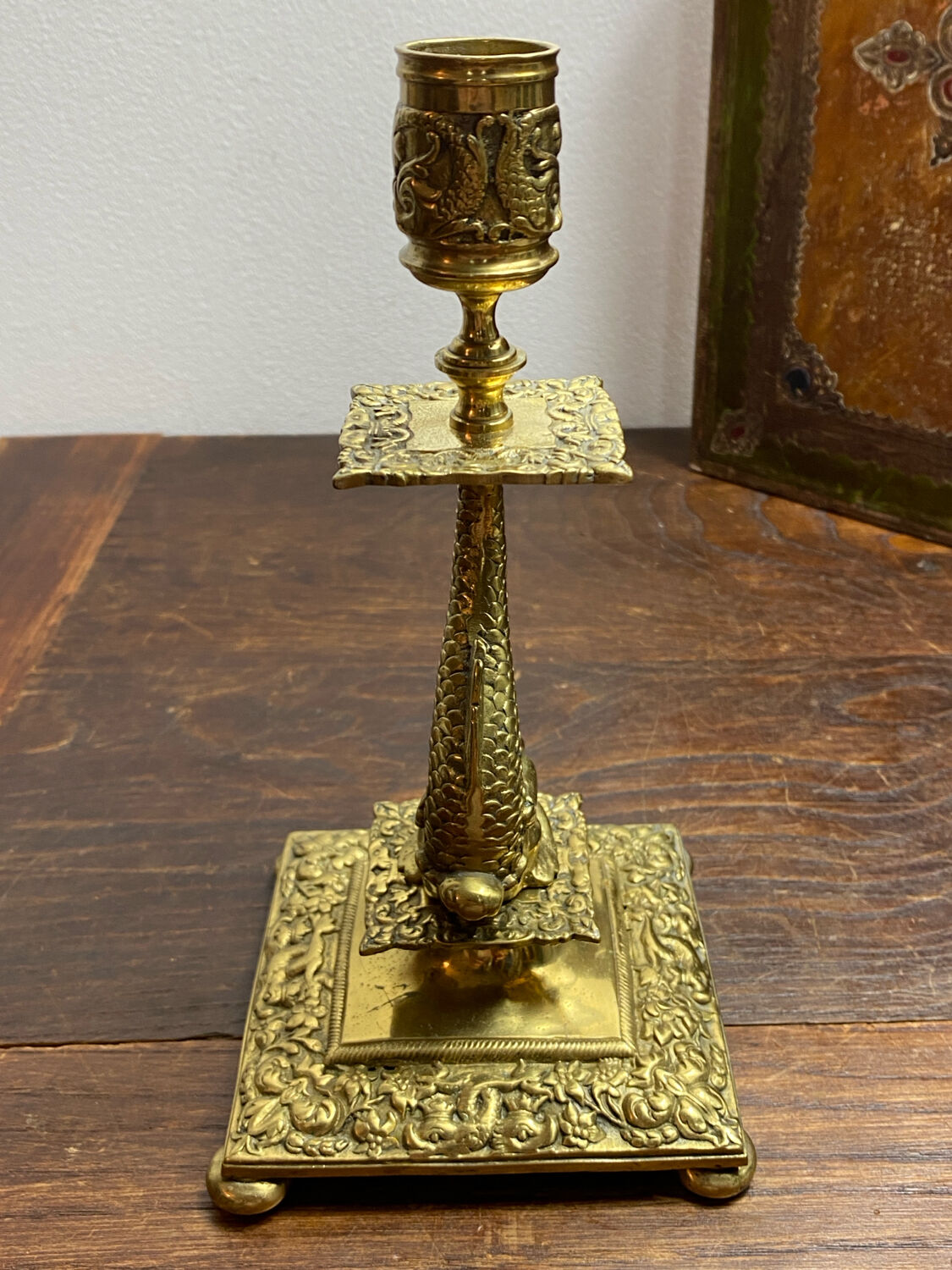 Bronze fish candlestick, late 19th century