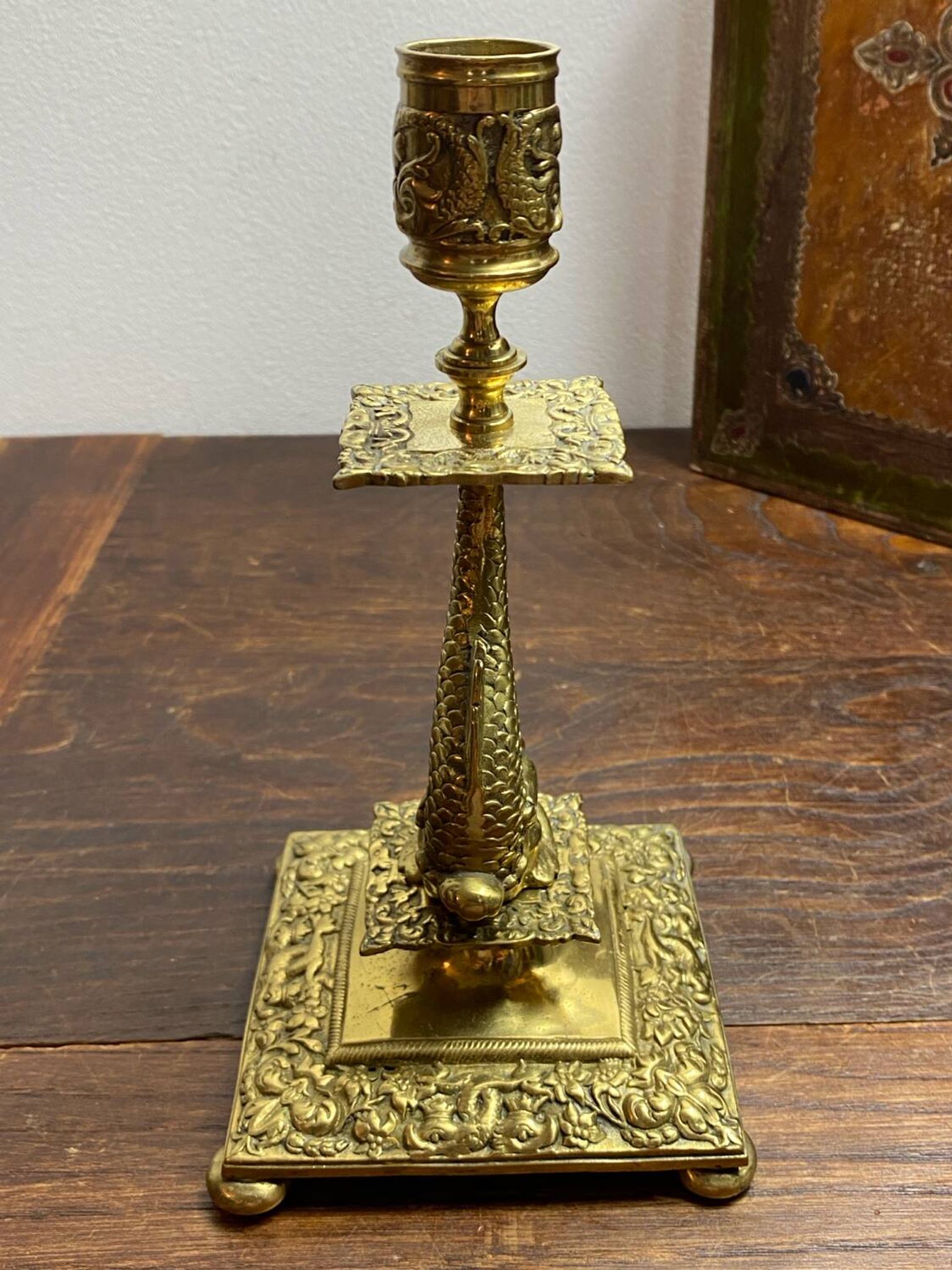 Bronze fish candlestick, late 19th century