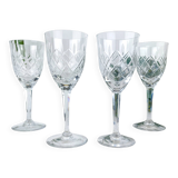 4 vintage cut crystal water glasses – Lorraine Lemberg Glassworks with original label (1950s–1970s)