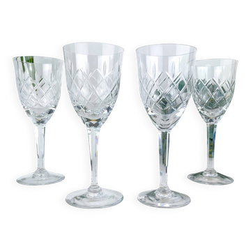 4 verres à eau en cristal taillé, cristallerie de Lorraine Lemberg, années 1950–1970