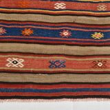 5x8 Wool Kilim Rug, Handwoven Blue & Red Wool Kilim Rug, 143x230Cm