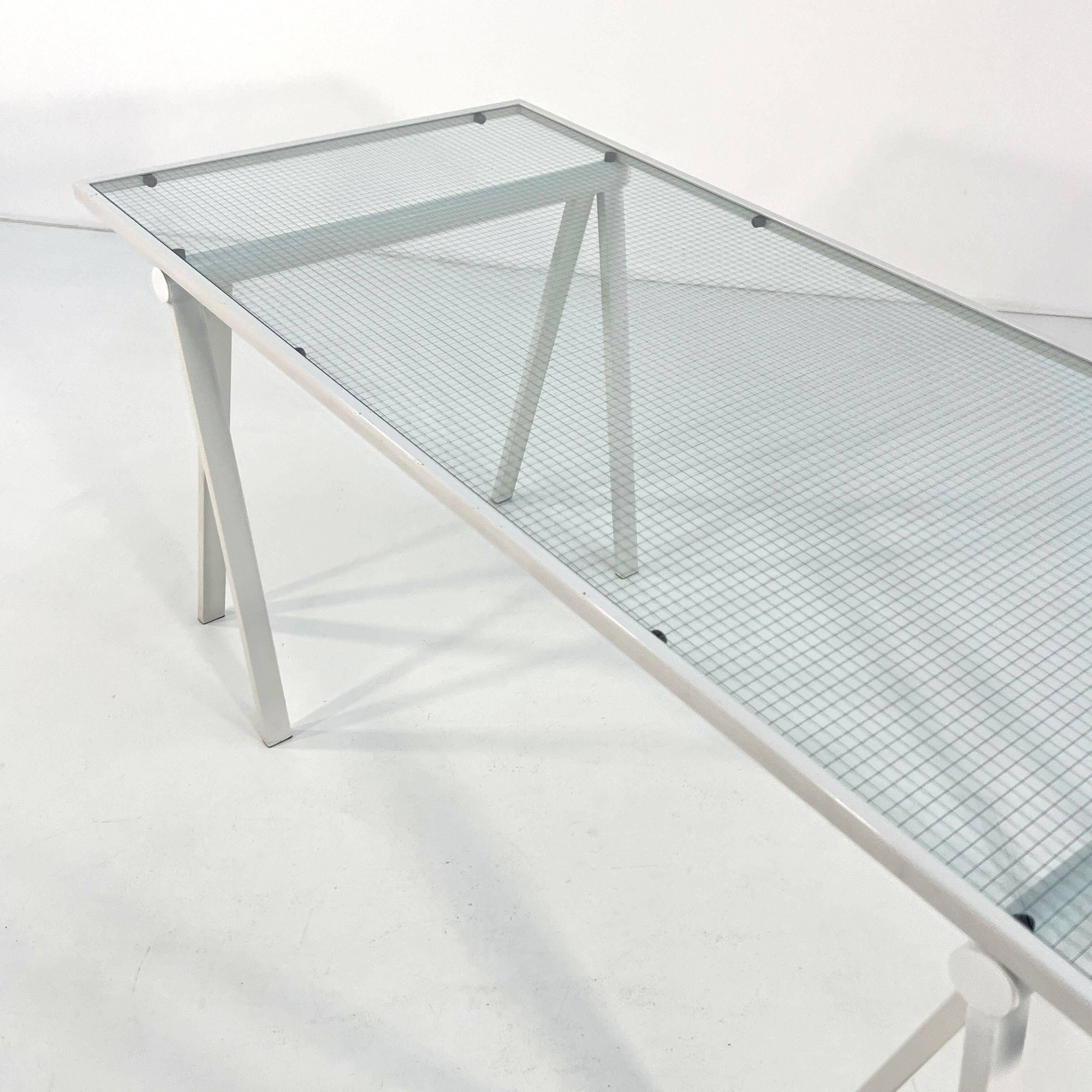 Glass and metal trestle desk by Rodney Kinsman for Bieffeplast, 80
