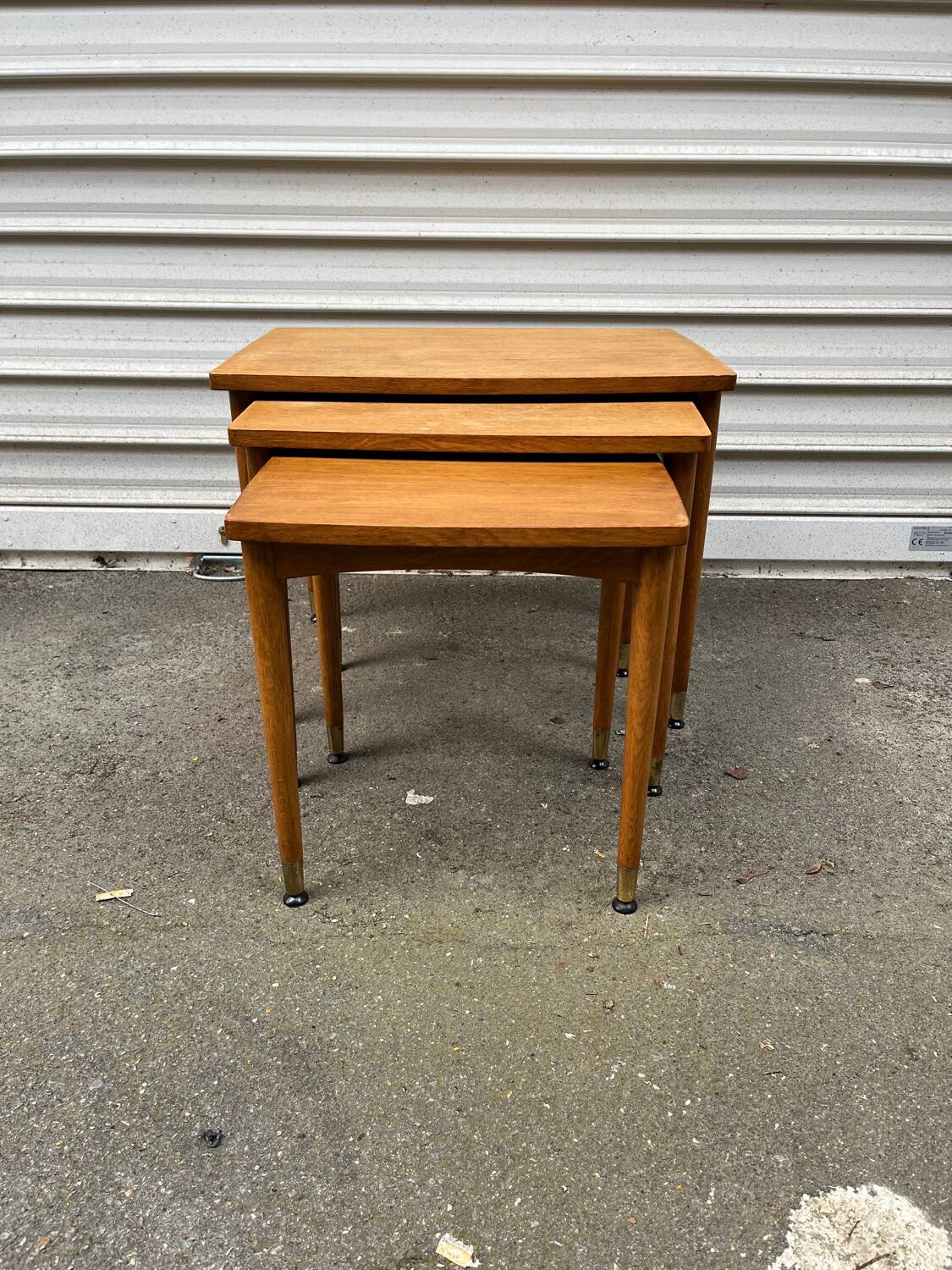 3 wooden nesting tables, 50s-60s