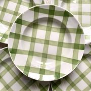 Moulins des loups soup plates, green grid