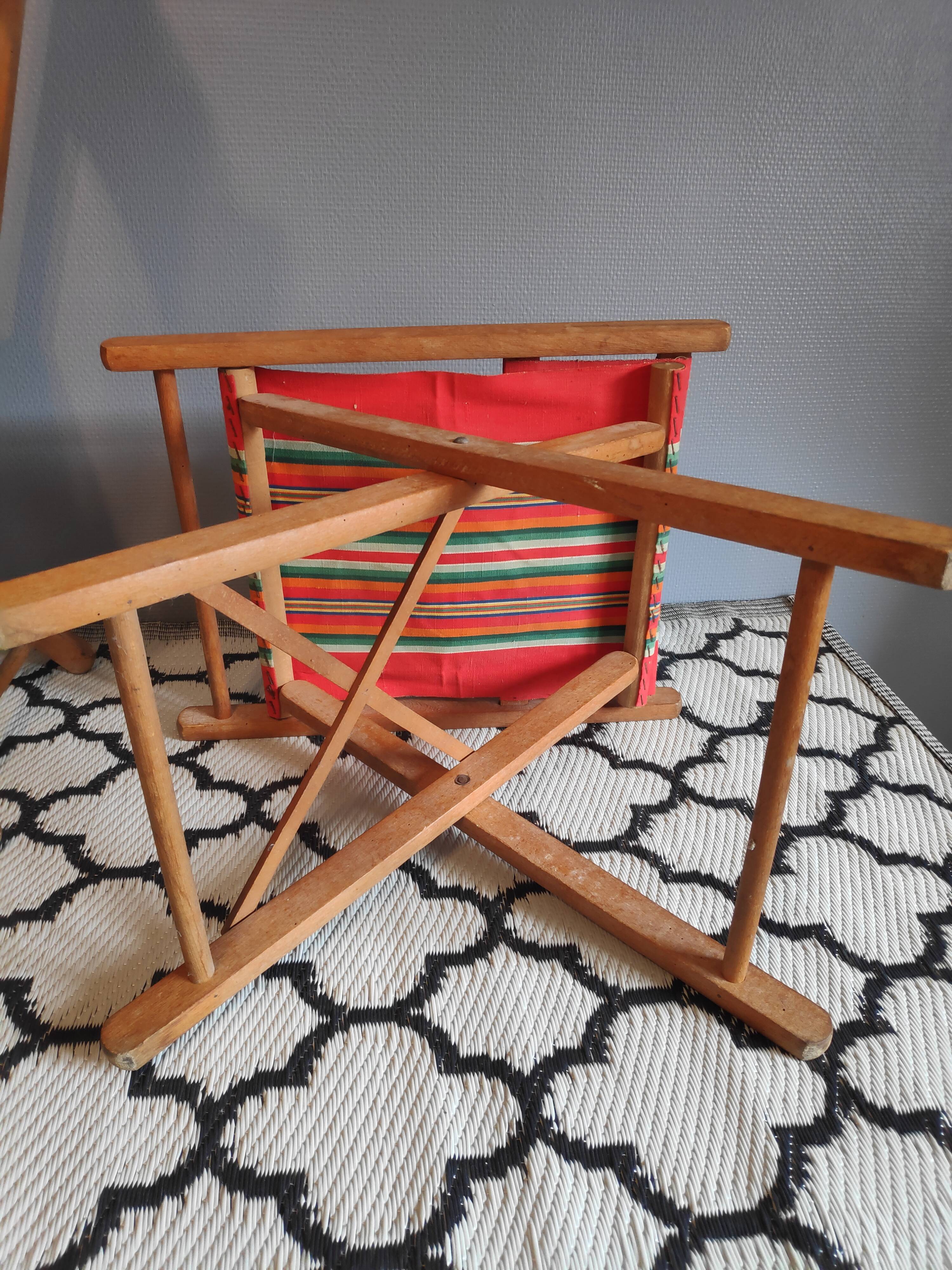 Vintage wooden folding chairs and basque fabric