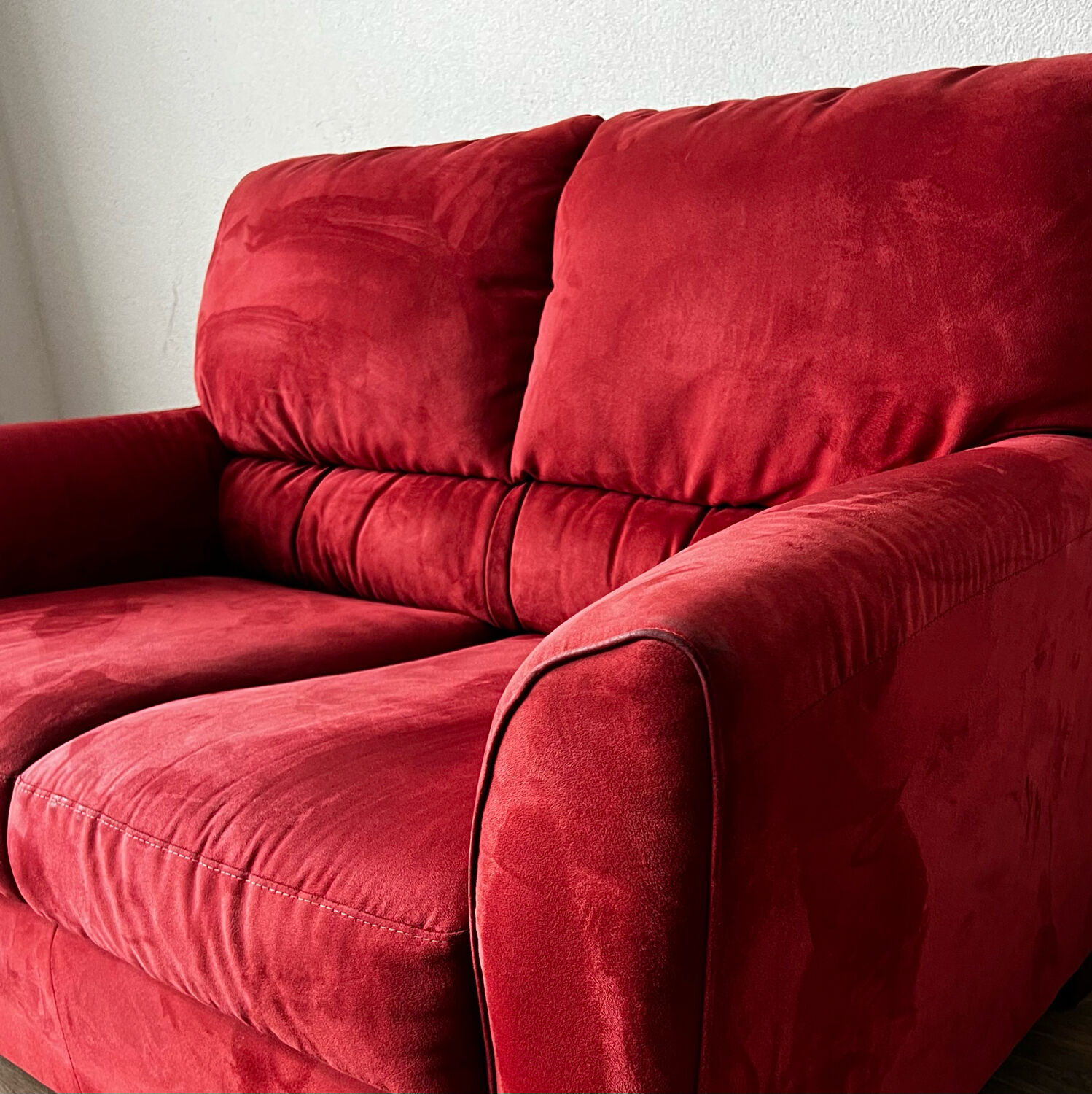 Vintage Red Velour Sofa, Ikea 1990s