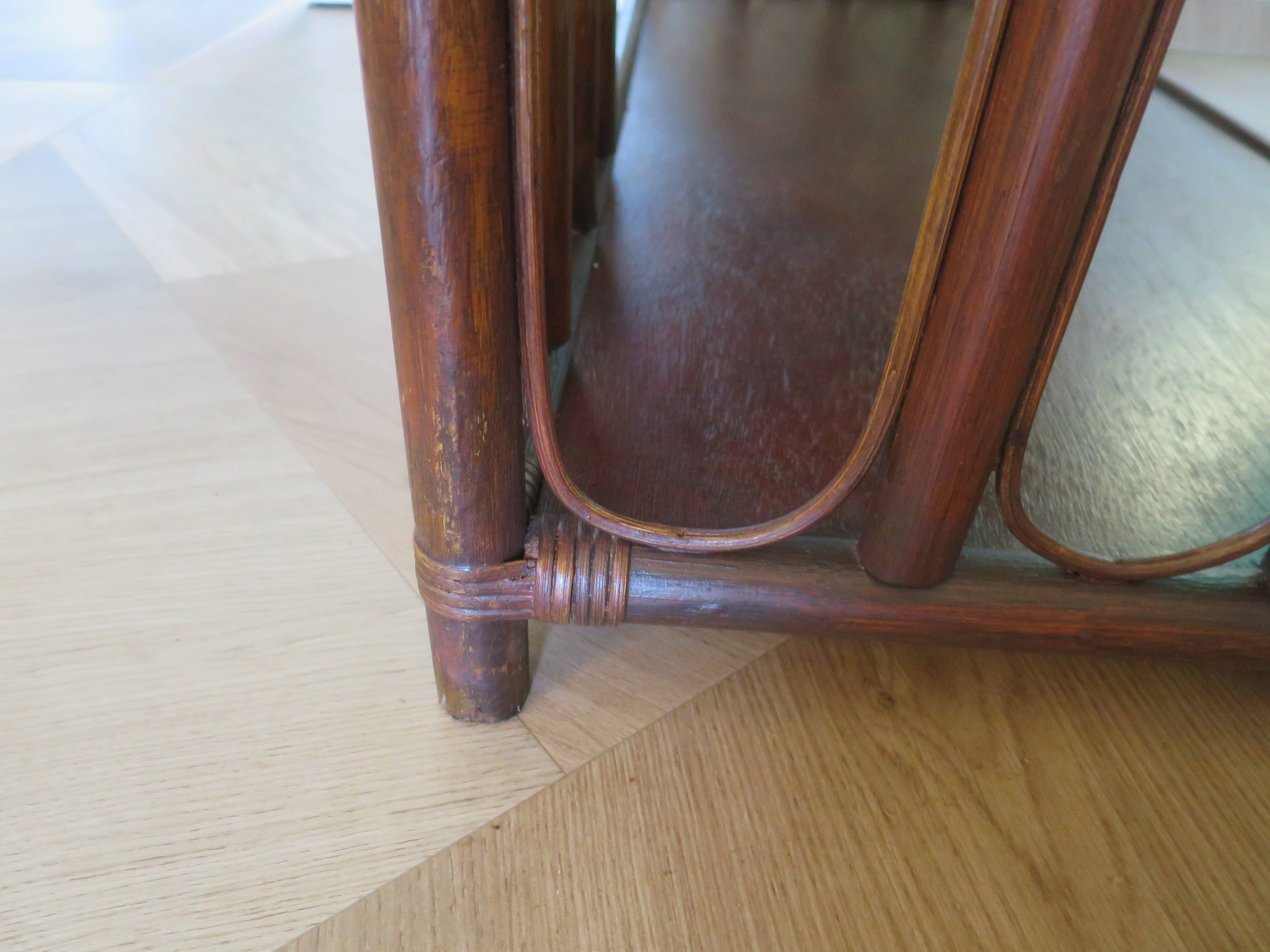 Retro side table - vinyl furniture - rattan and bamboo - 1980s