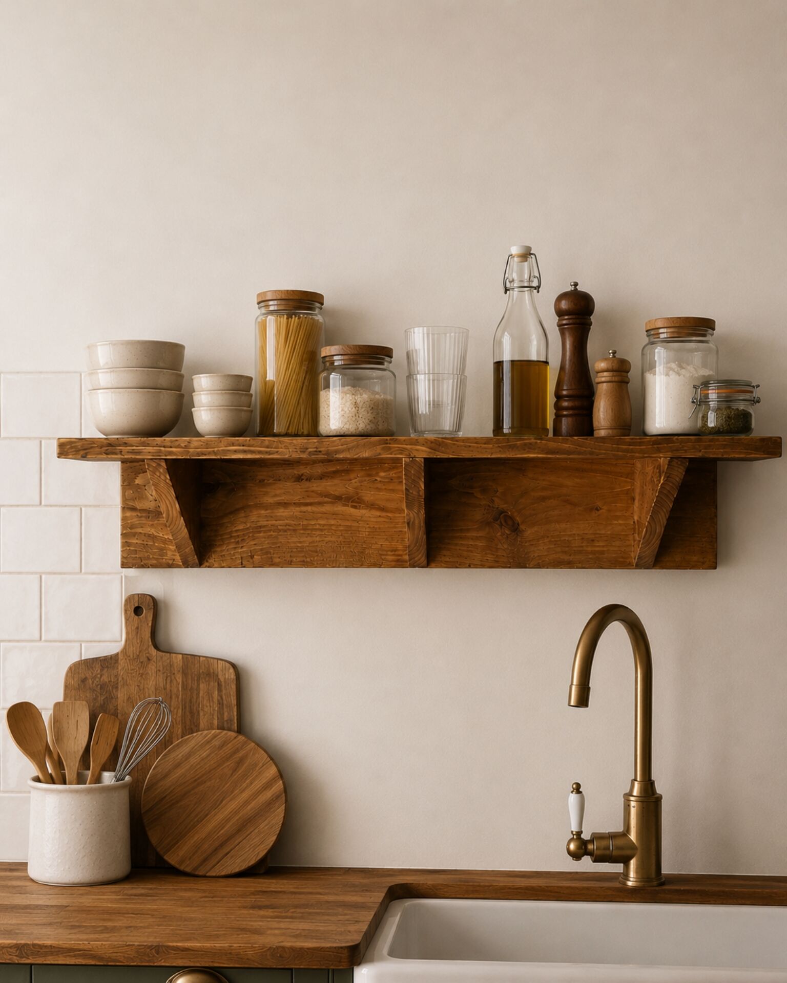 Handcrafted wall shelf in solid fir.
