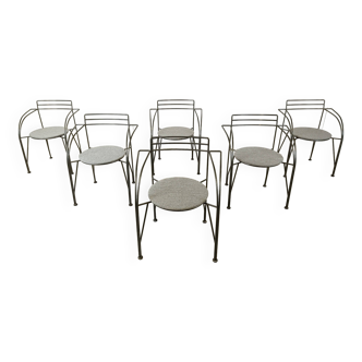 Italian vintage dining chairs with armrests, 1980s, Set of 6