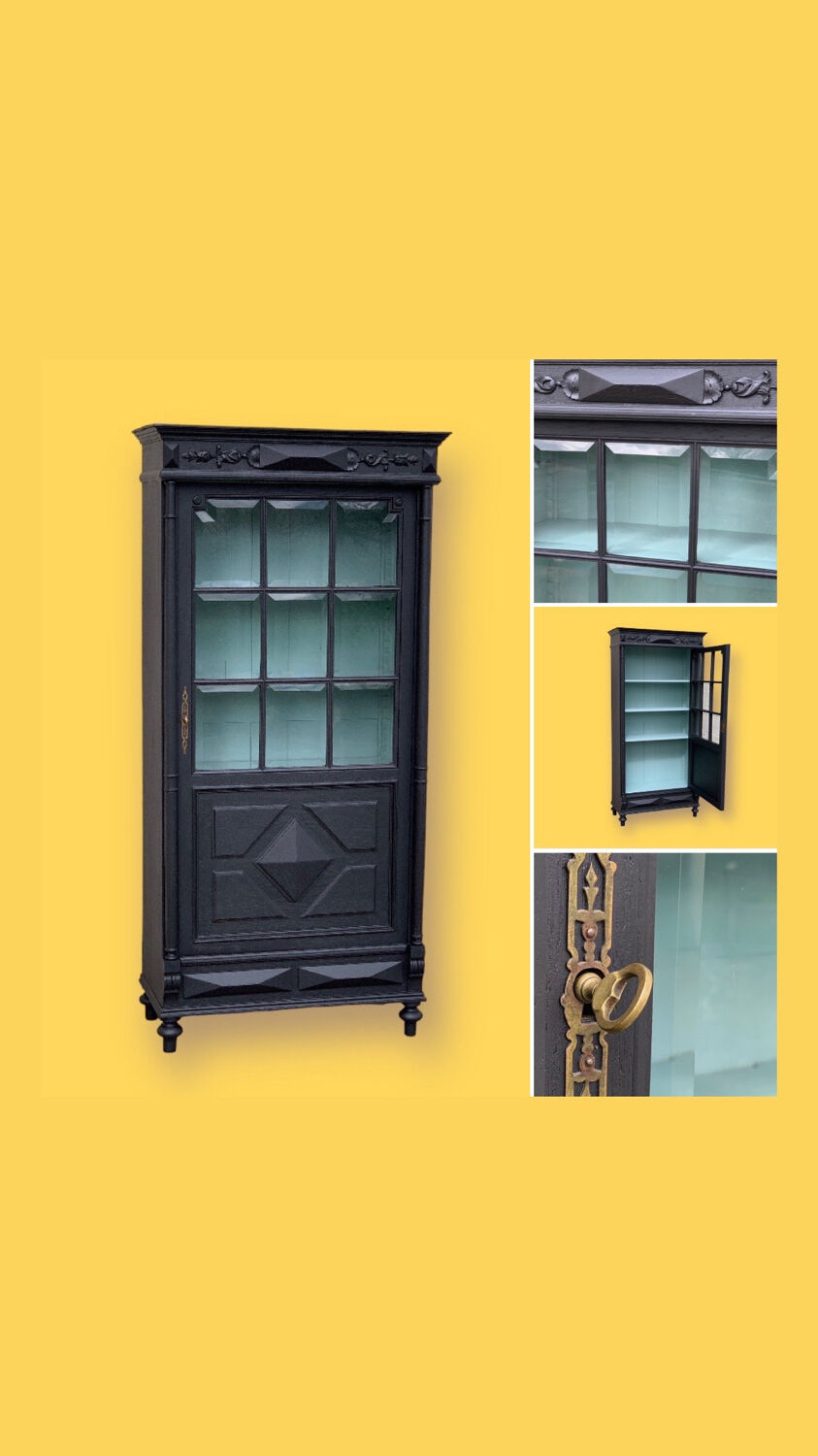 Armoire parisienne vitrée noire et vert grisé 150cm
