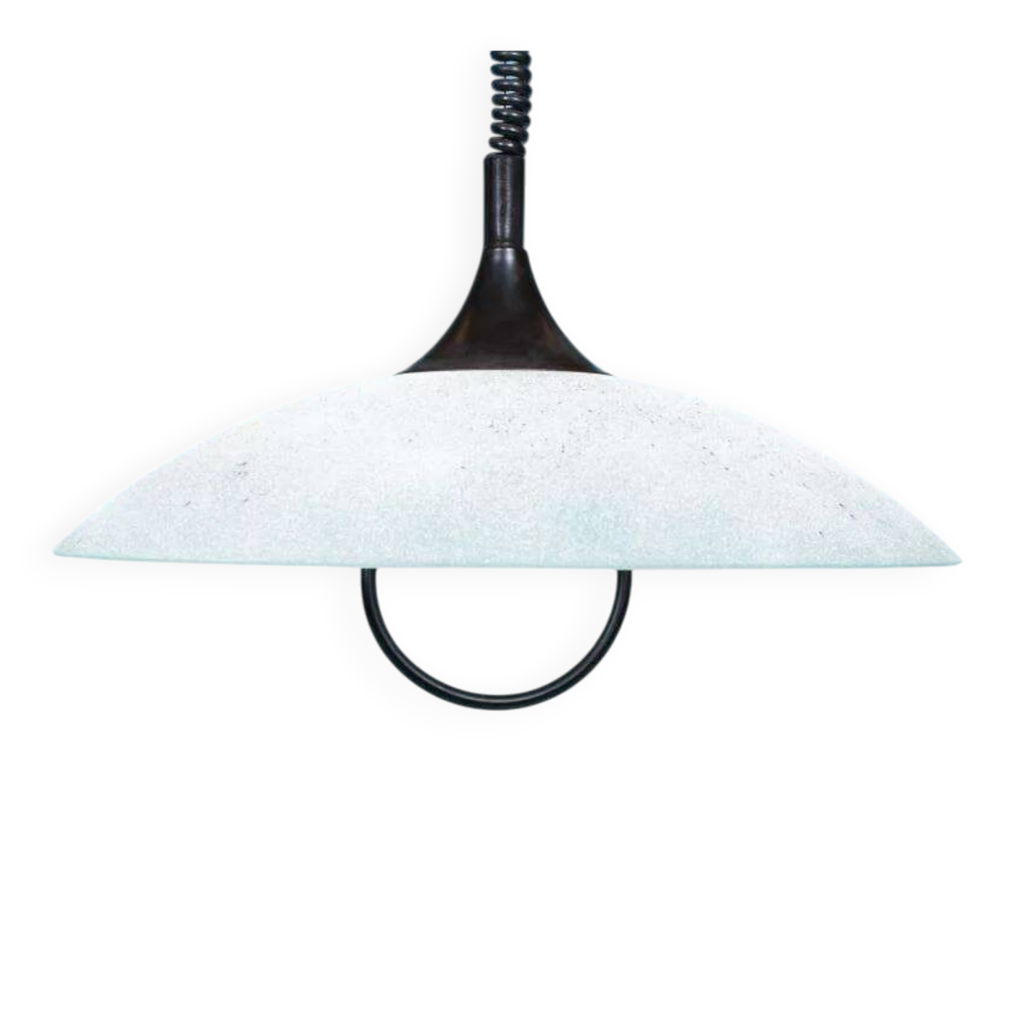 1980s Memphis glass suspension, vintage pull switch lamp.