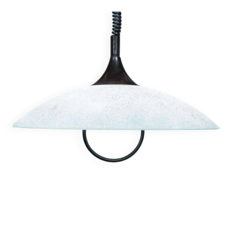 1980s Memphis glass suspension, vintage pull switch lamp.