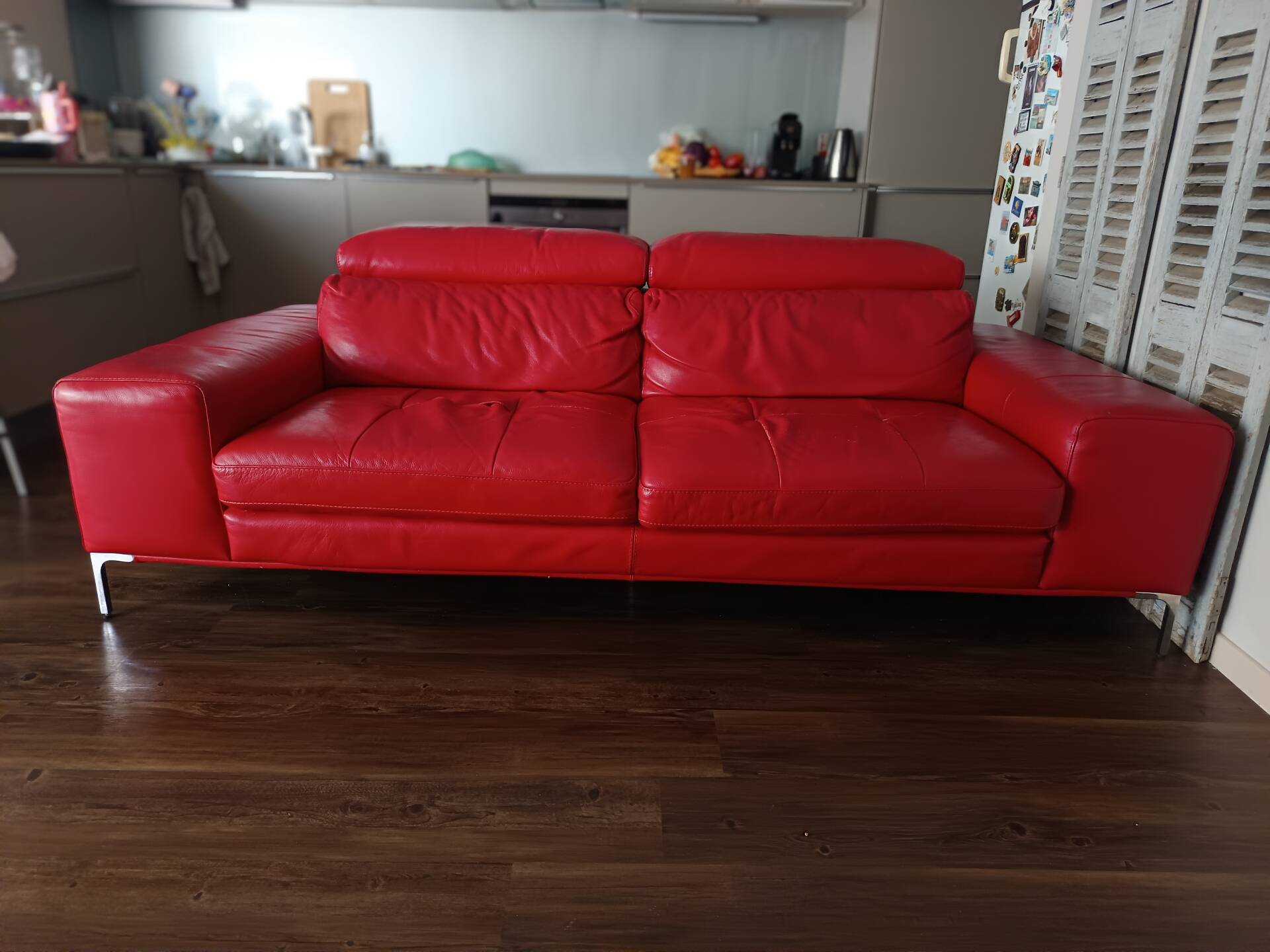 XXL Set Red Leather House - sofa, armchair and 2 poufs