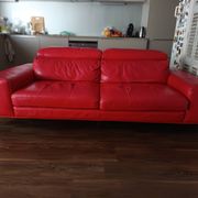 Ensemble XXL Maison en cuir rouge - canapé , fauteuil et 2 poufs