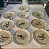 Many vintage flat plates from Sarreguemines.