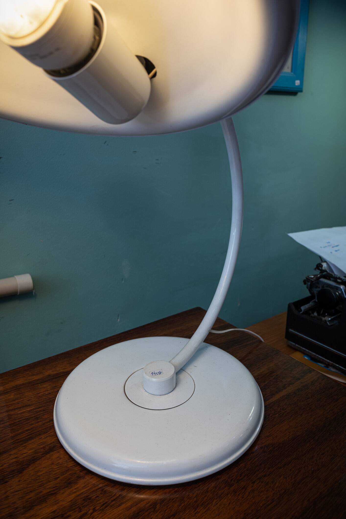 Vintage white metal Bauhaus style desk lamp